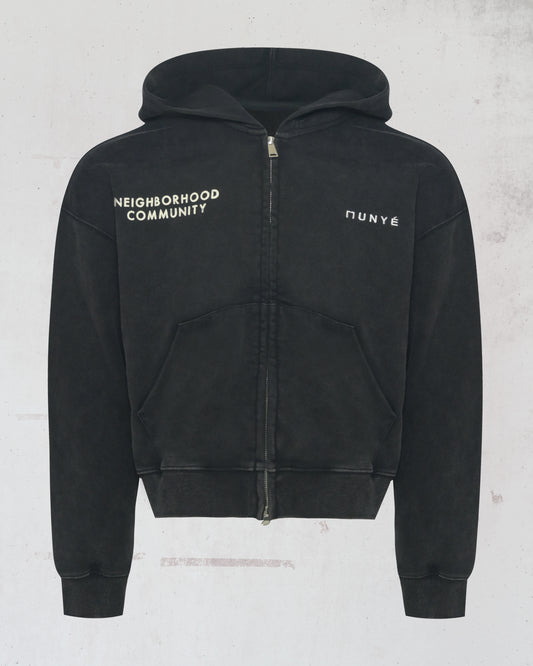 MUNYÉ NC Zip Up Hoodie - Washed Black